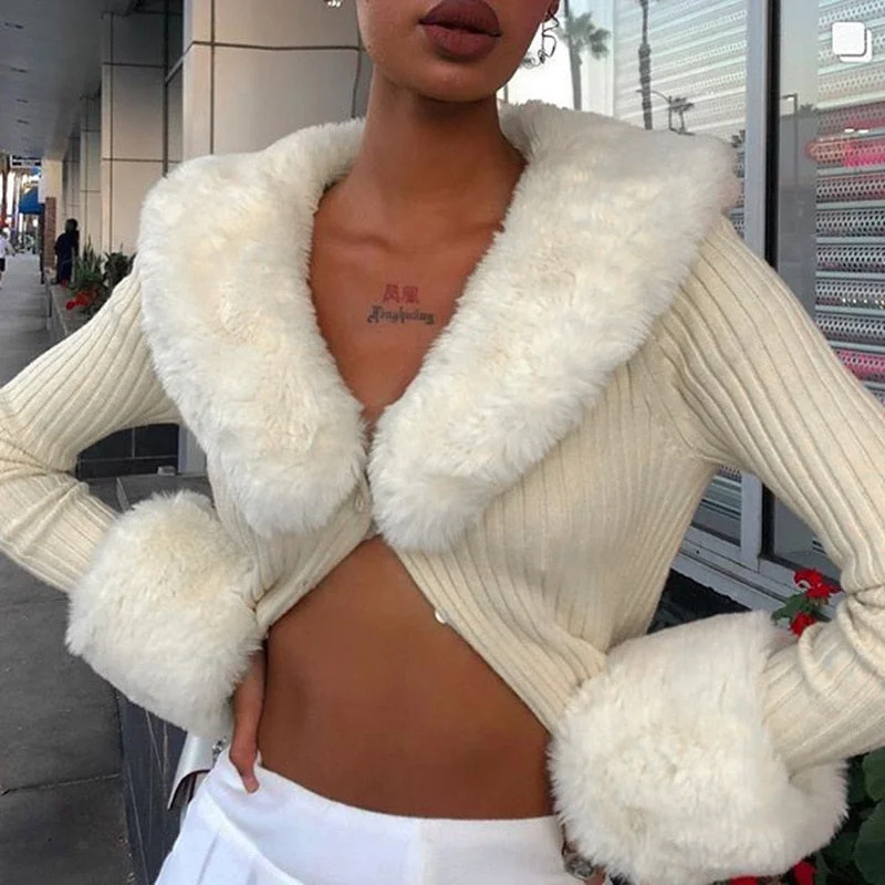 Act Fast Awakecrm Joskaa Wsevypo Chic New Knit Rib Cardigans Sweaters Women's Fur Trim Collar Long Sleeve Jumpers Autumn Winter Elegant Outwear Act Fast Awakecrm Joskaa Wsevypo Chic New Knit Rib Cardigans Sweaters Women's Fur Trim Collar Long Sleeve Jumpers Autumn Winter Elegant Outwear