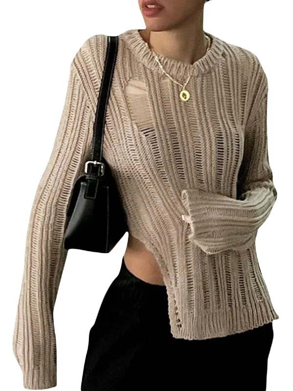 Take Advantage Awakecrm Joskaa Wsevypo Women Knit Sweaters Autumn Street Style Knitwear Holes Ripped Long Sleeve Round Collar Irregular Hem Pullover Jumper Top Take Advantage Awakecrm Joskaa Wsevypo Women Knit Sweaters Autumn Street Style Knitwear Holes Ripped Long Sleeve Round Collar Irregular Hem Pullover Jumper Top
