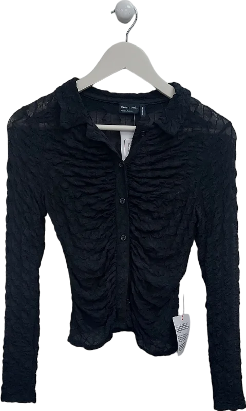 Holiday Sale ASOS Black Shirred Long Sleeve Shirt UK 8