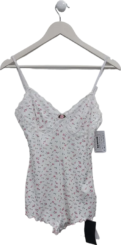 Can't Miss Ego White Strappy Lace Trim Rose Bud Detail Romper UK M
