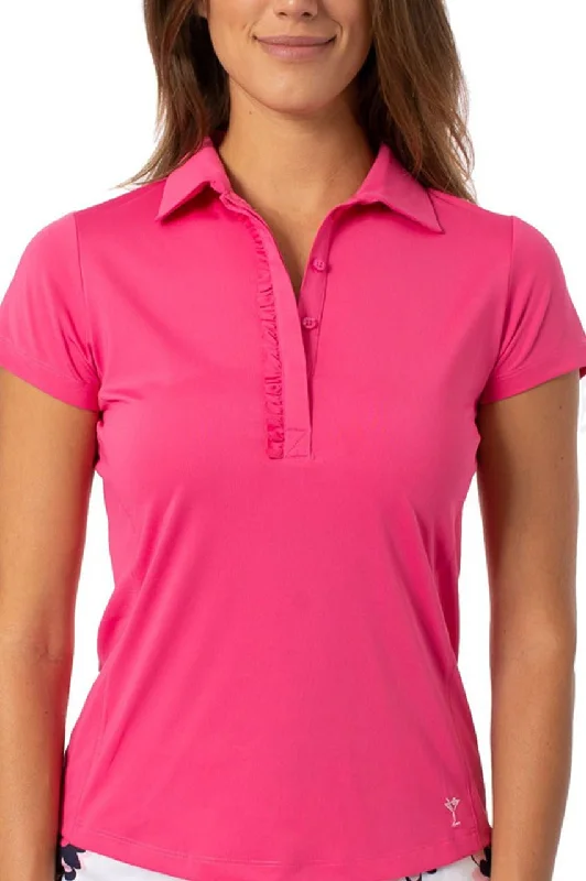 Weekend Flash Sale Hot Pink Short Sleeve Ruffle Polo