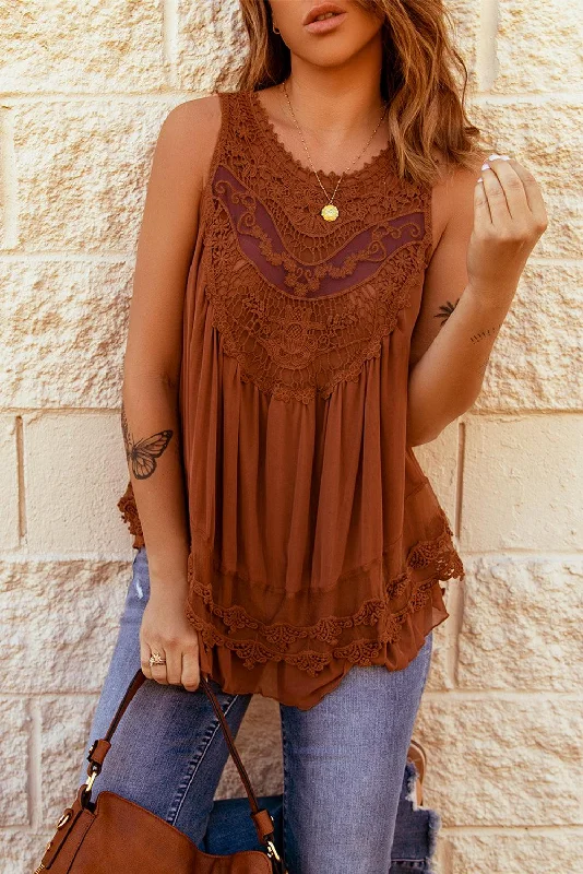 Price Drop Alert Lace Detail Button Back Sleeveless Top