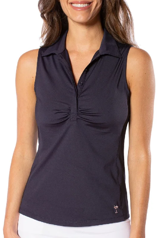 Midnight Sale Navy Sleeveless Ruched Polo