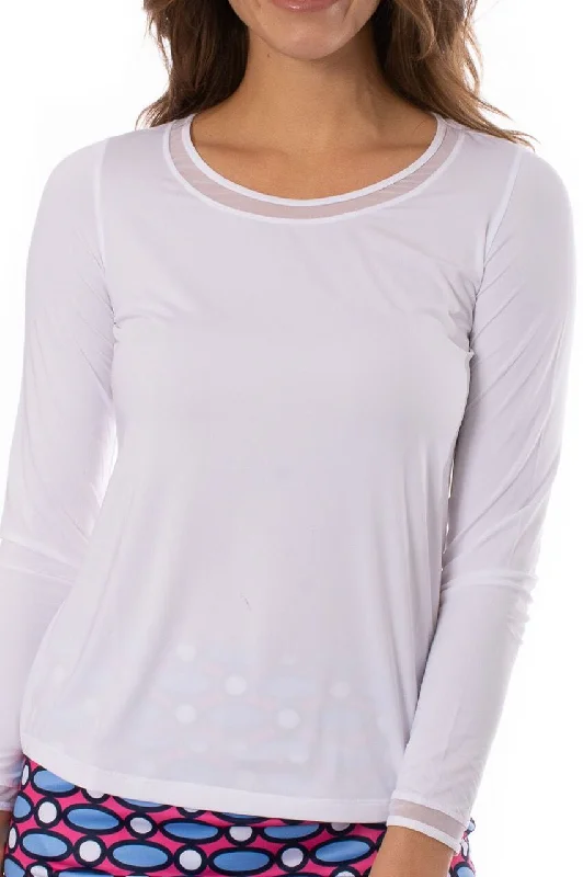 Value Deals White Long Sleeve Mesh Trim Top