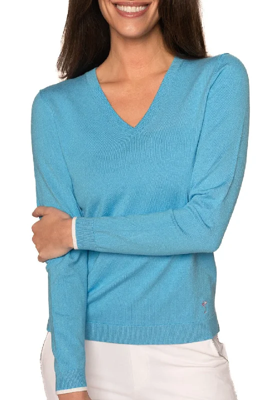 Doorbuster Deal Ocean/White Stretch V-Neck Sweater