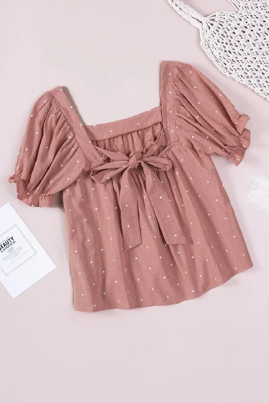 Price Blitz Polka Dot Tie-Back Puff Sleeve Blouse