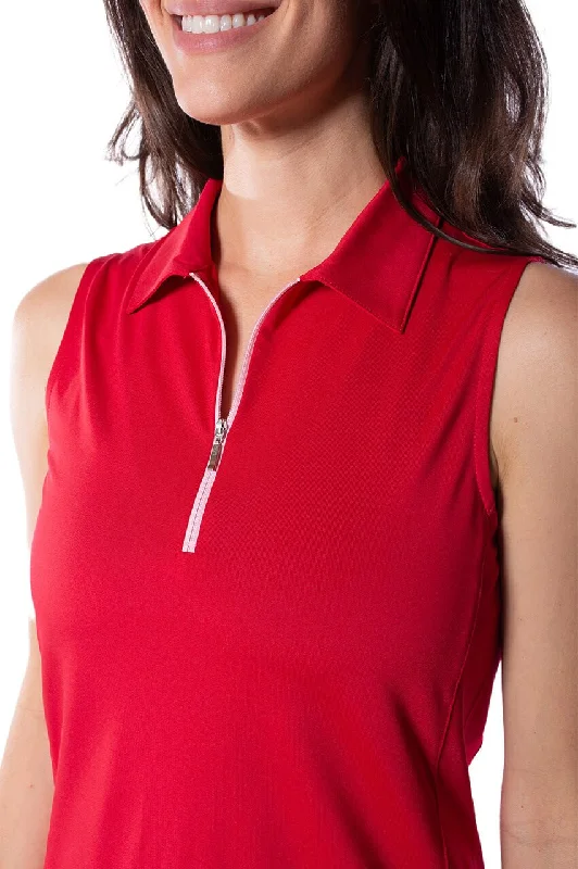 Year-End Clearance Red/Light Pink Sleeveless Zip Contrast Polo