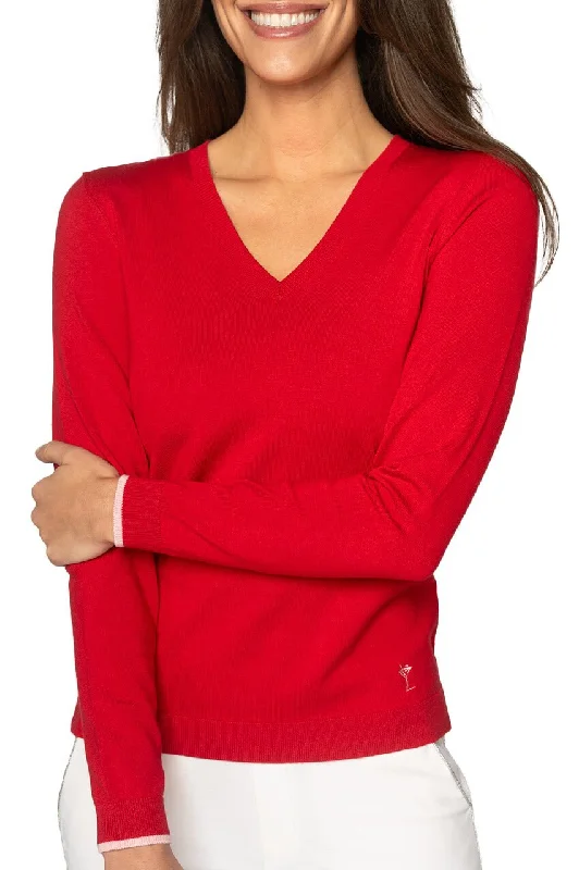 Limited Stock Red/Light Pink Stretch V-Neck Sweater