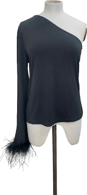 Don’t Miss Out River Island Black One Shoulder Feather Trimmed Top UK 8