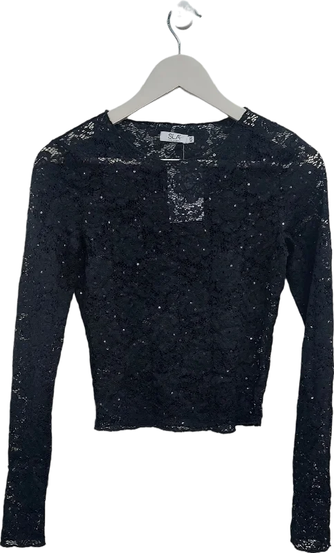 Special Offer SLA the label Black Sequin Lace Long Sleeve Top UK XS