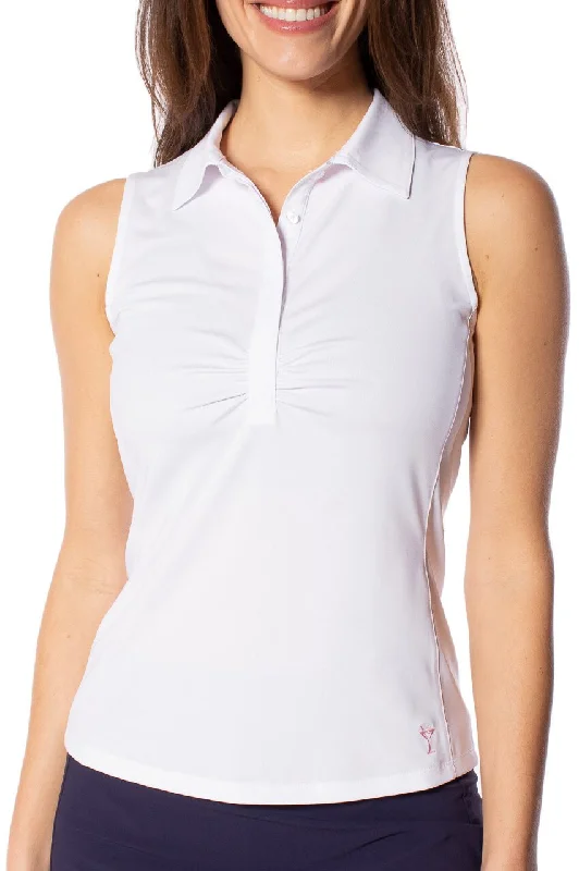 Buy Now White Sleeveless Ruched Polo
