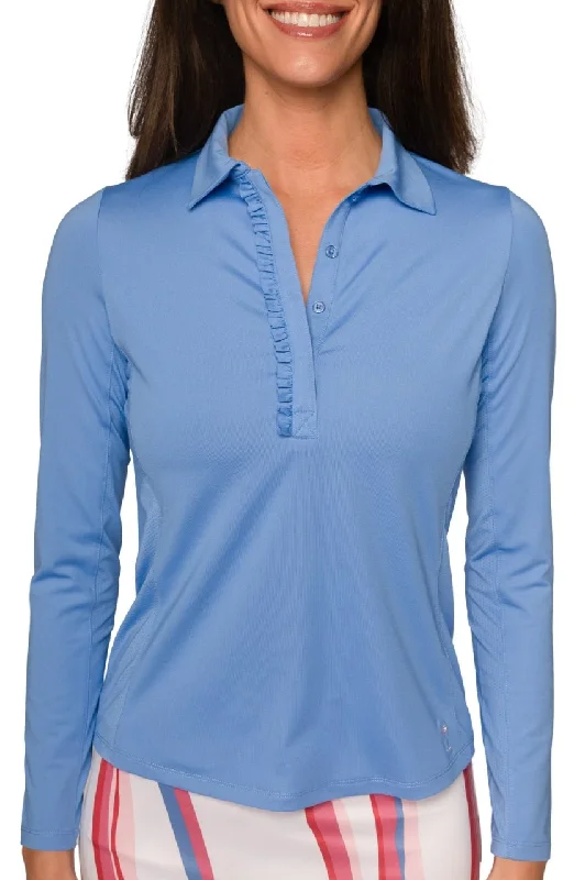 Year-End Sale Zoo Blue Long Sleeve Ruffle Polo