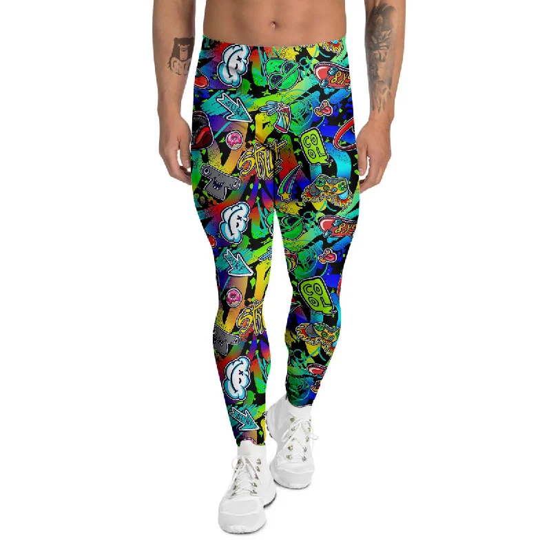 Special Savings Abstract Alien Graffiti Text Print Pattern Men's Leggings