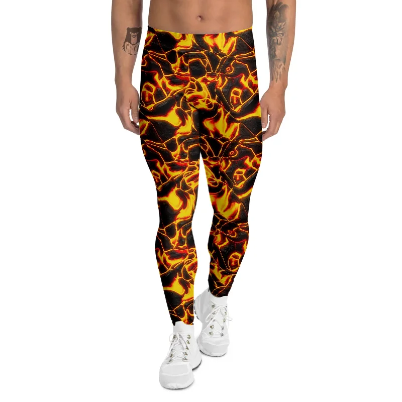 Closeout Abstract Lava And Fire Texture Print Men's Leggings