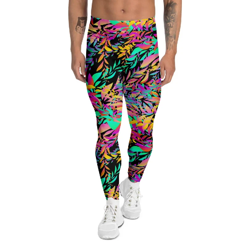 Amazing Deals Abstract Leaf Neon Print Pattern Men's Leggings