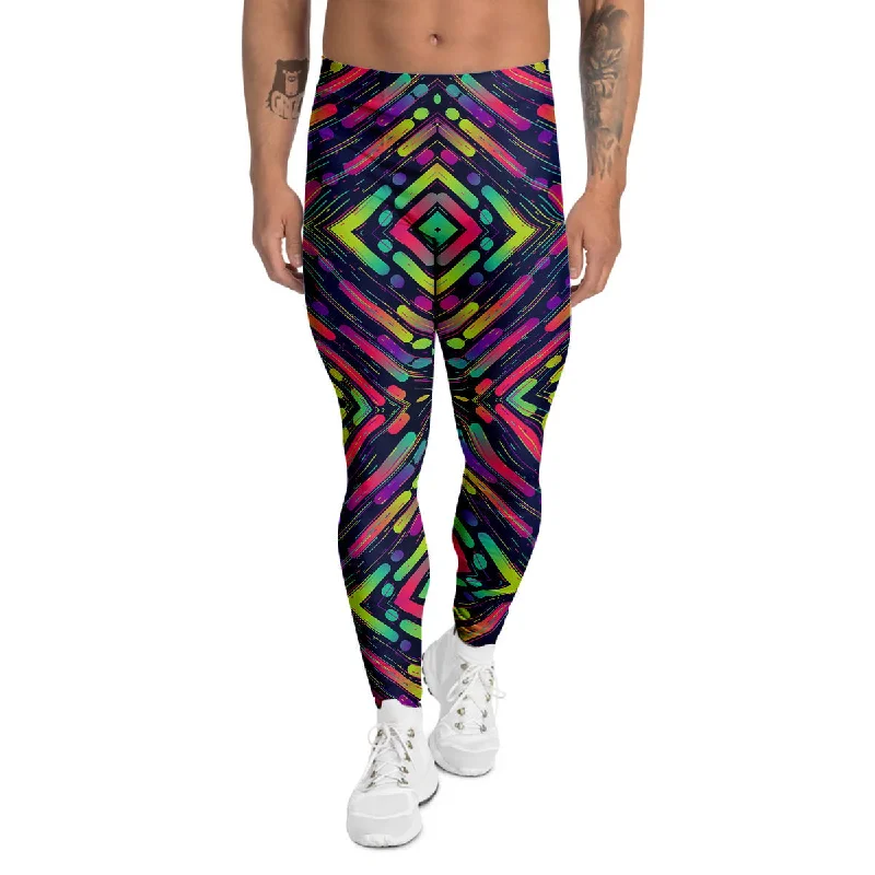 Deal Alert Abstract Neon Colorful Stripes Print Pattern Men's Leggings
