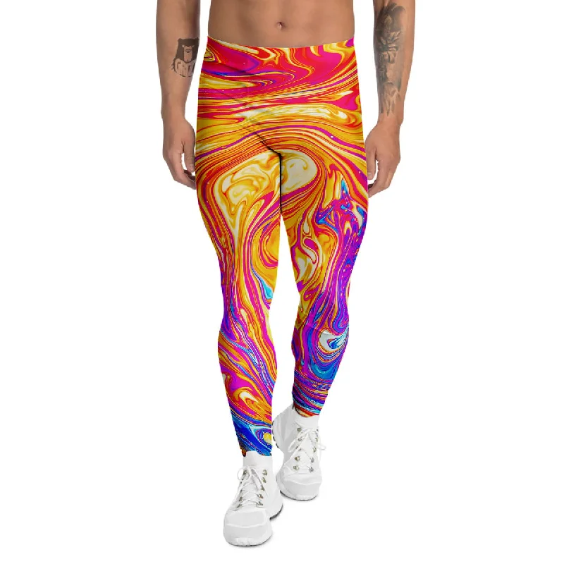 Savings Spectacular Abstract Orange Psychedelic Print Men's Leggings