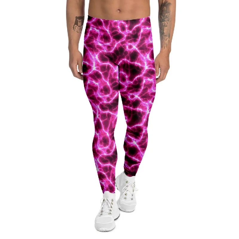 Deal Zone Abstract Pink Electrical Sparks Print Pattern Men's Leggings