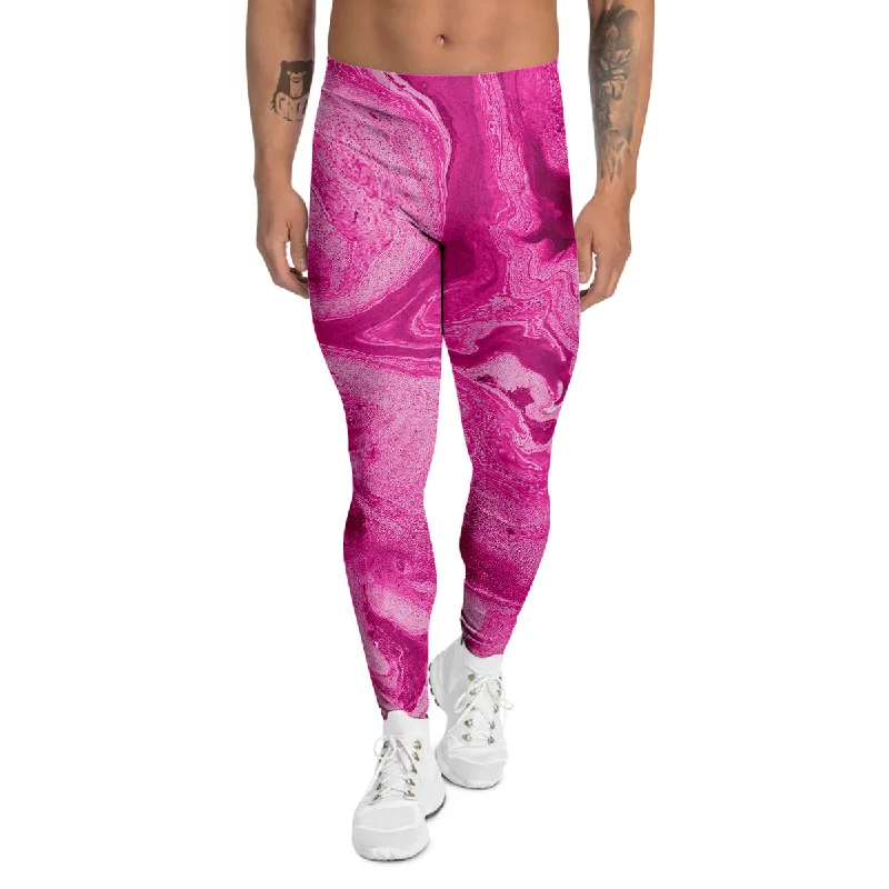 Price Blitz Abstract Pink Marble Print Men's Leggings
