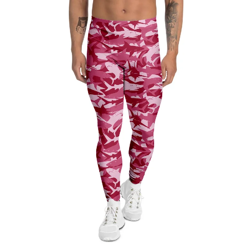 Seasonal Clearance Abstract Pink Shark Camo Print Pattern Men's Leggings
