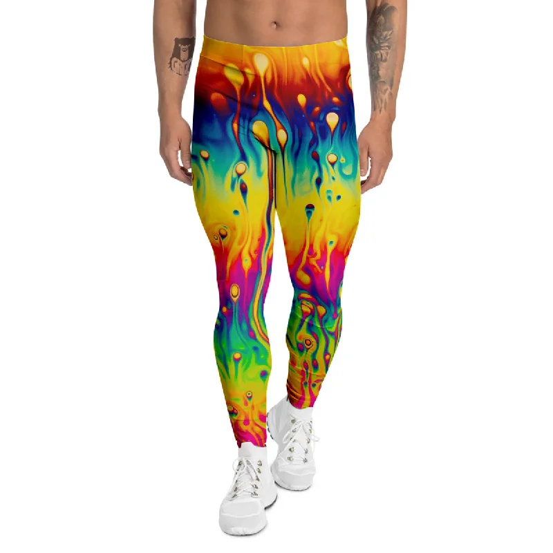 Exclusive Preview Abstract Psychedelic Rainbow Acid Print Men's Leggings