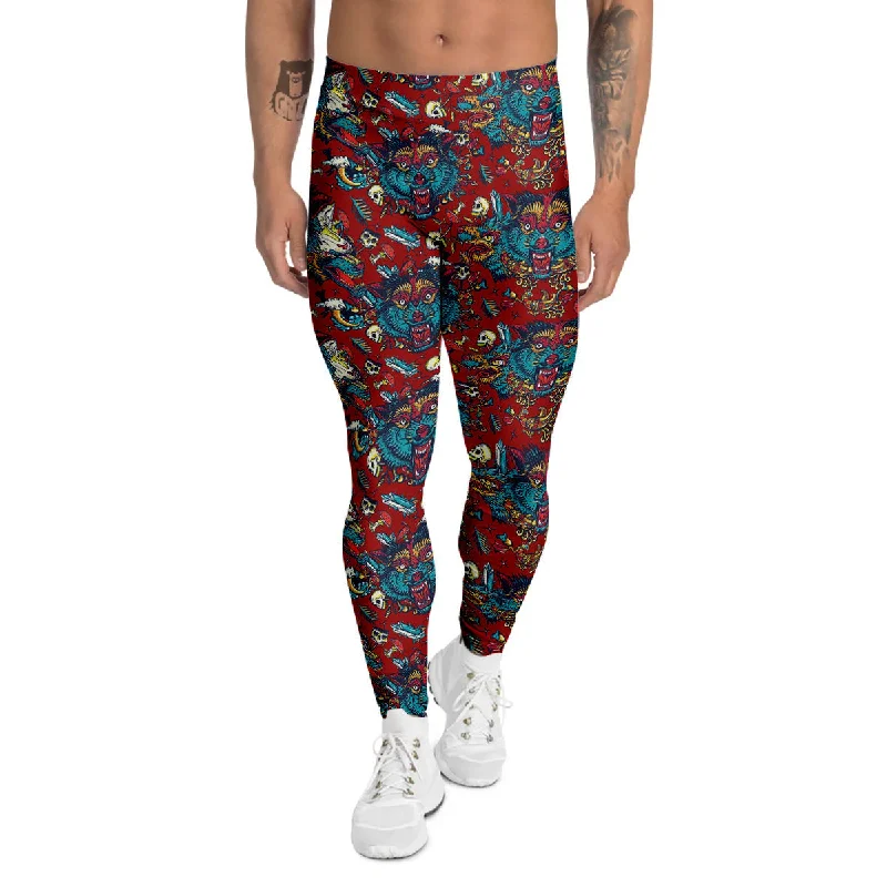 Unbeatable Prices Abstract Wolf Fairy Tale Tattoo Print Pattern Men's Leggings