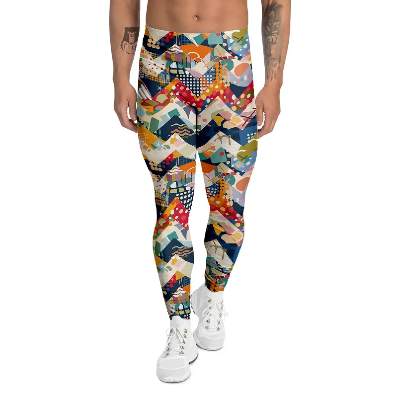 Take Advantage Abstract Zigzag Colorful Graffiti Style Print Pattern Men's Leggings