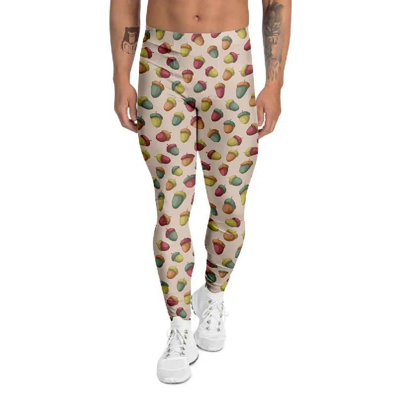 Shop and Save Acorn Beige Color Print Pattern Men's Leggings