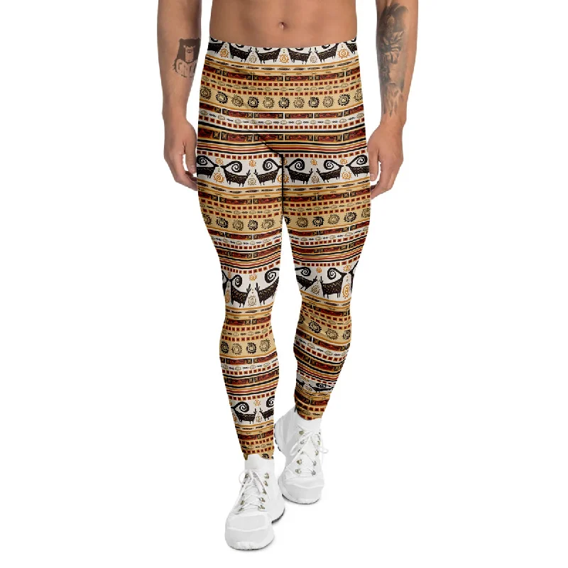 Lowest Price African Ethnic Brown Print Pattern Men's Leggings