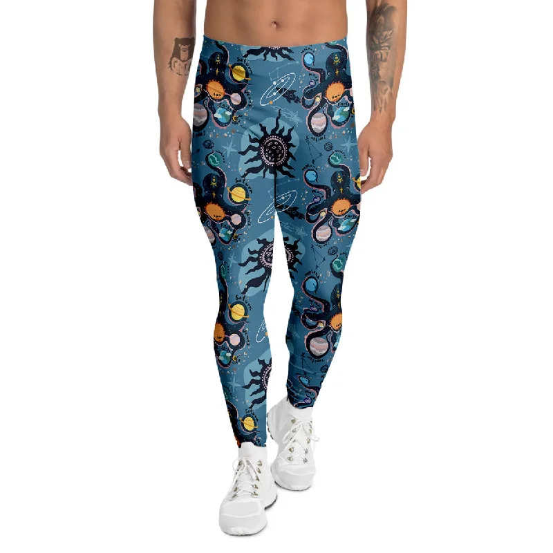 Final Sale Alien On Planets Print Pattern Men's Leggings