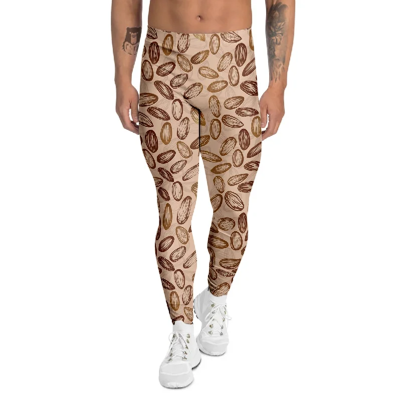 Can't Be Beat Almond Beige Print Pattern Men's Leggings