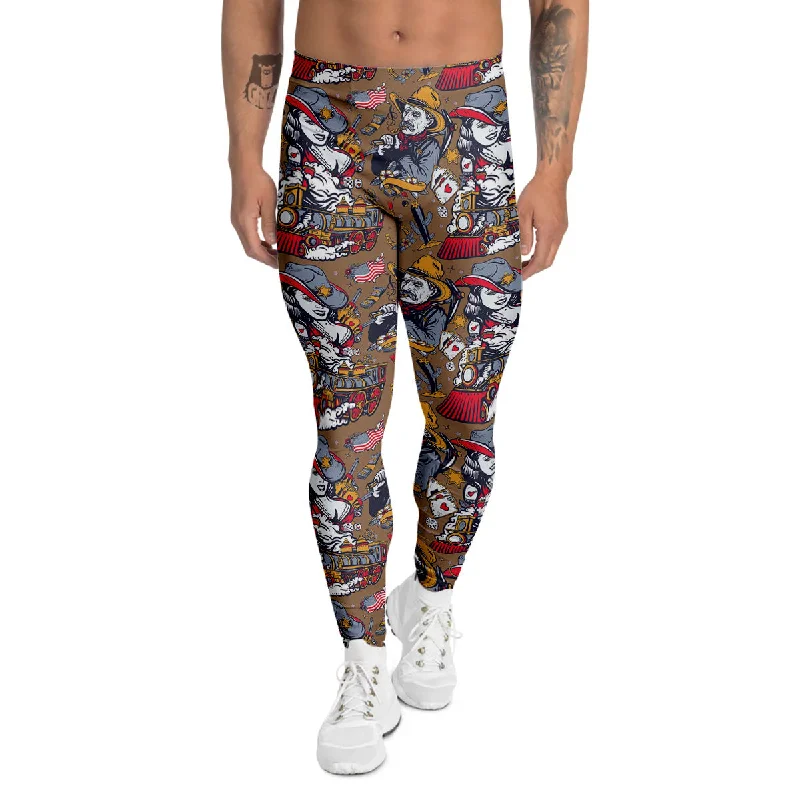 Take Advantage American Old West History Print Pattern Men's Leggings
