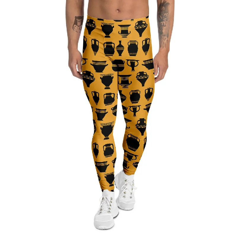 Shop and Save Amphora Black And Yellow Print Pattern Men's Leggings