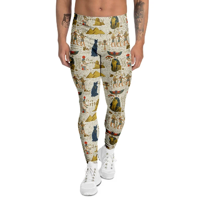 Online Only Ancient Egypt Text Print Pattern Men's Leggings