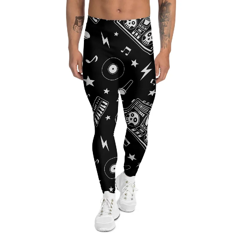 Savings Bonanza Black And White Boombox Print Pattern Men's Leggings