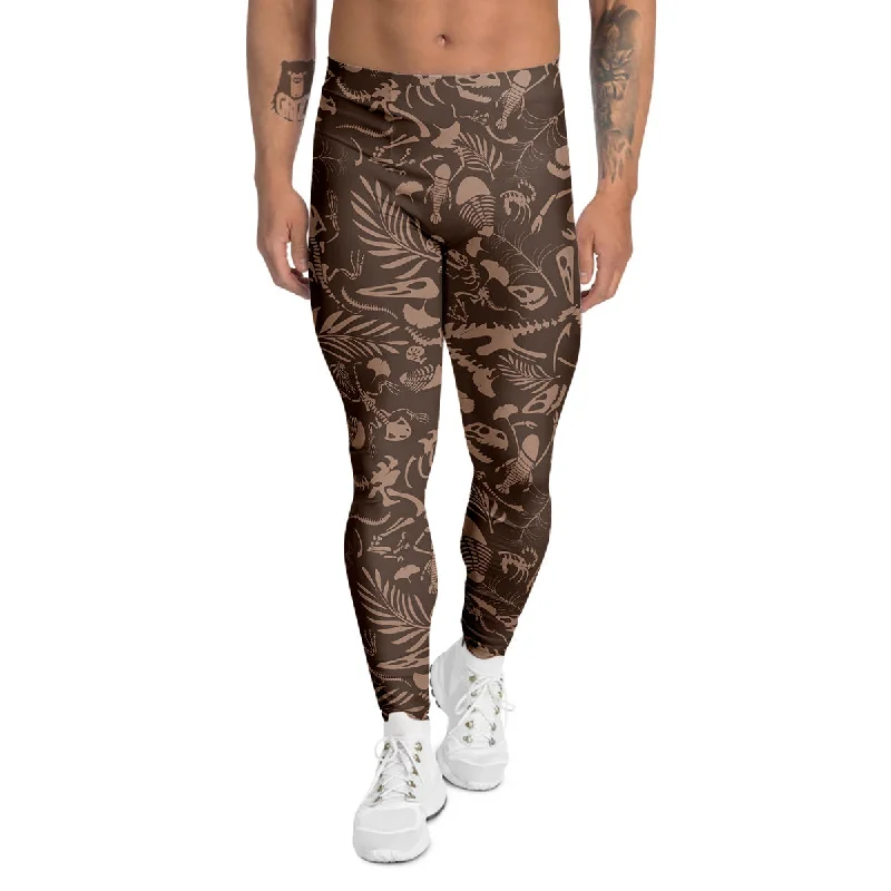 Price Drop Brown Fossil Print Pattern Men's Leggings