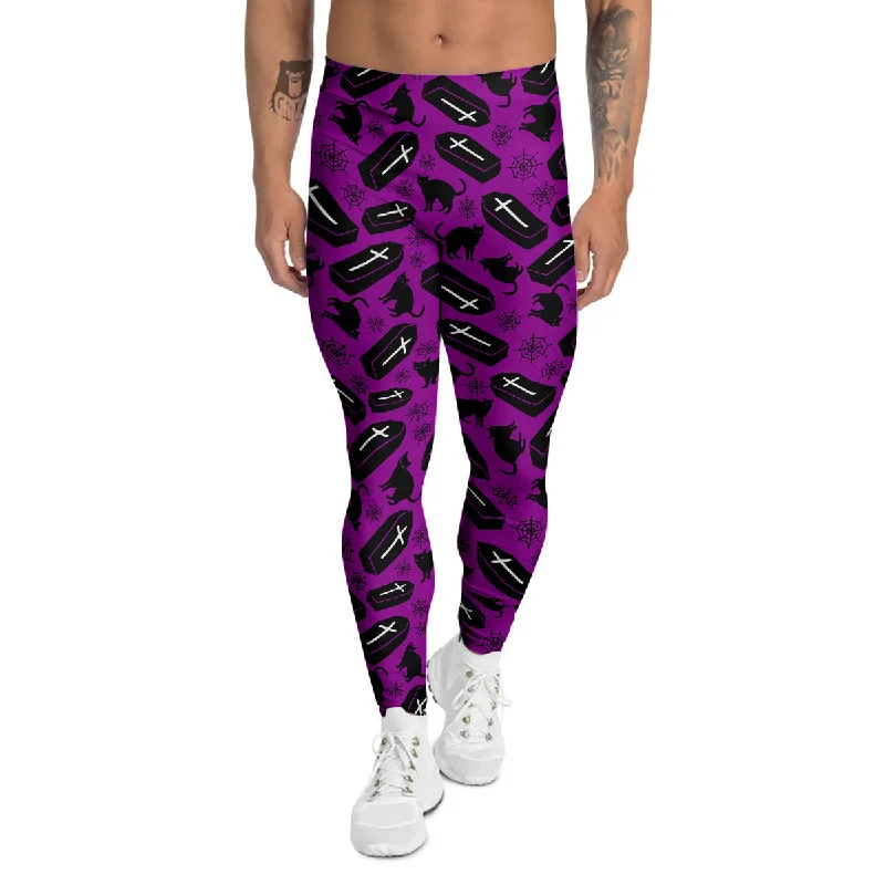Savings Galore Coffin And Cat Purple Print Pattern Men's Leggings