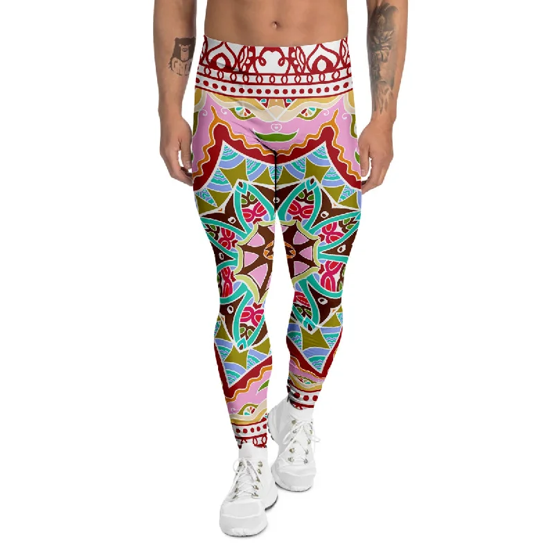 Hurry In Decorative Colorful Ornament Tribal Ethnic Print Men's Leggings