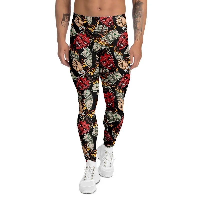 Final Markdown Devil And Dollar Print Pattern Men's Leggings