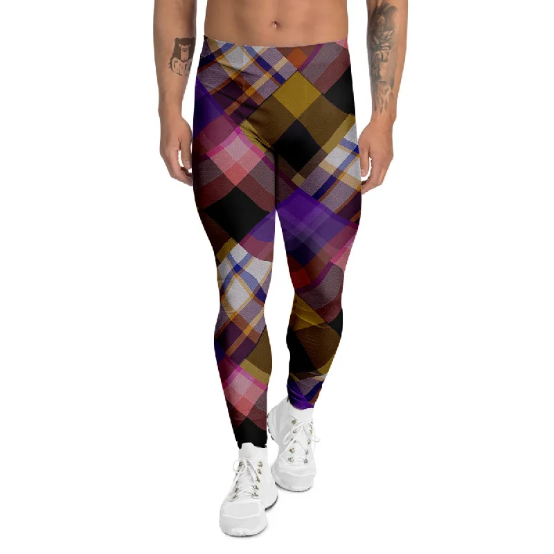 Daily Deals Diagonal Madras Tartan Plaid Print Pattern Men's Leggings