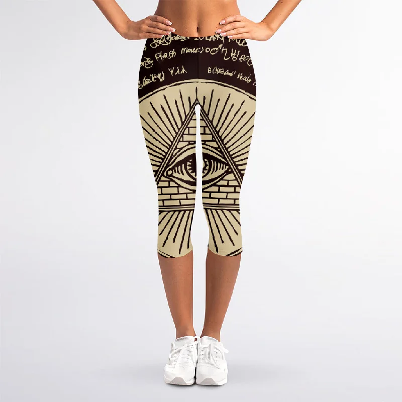 Doorbuster Deal Eye of Providence Symbol Print Women's Capri Leggings