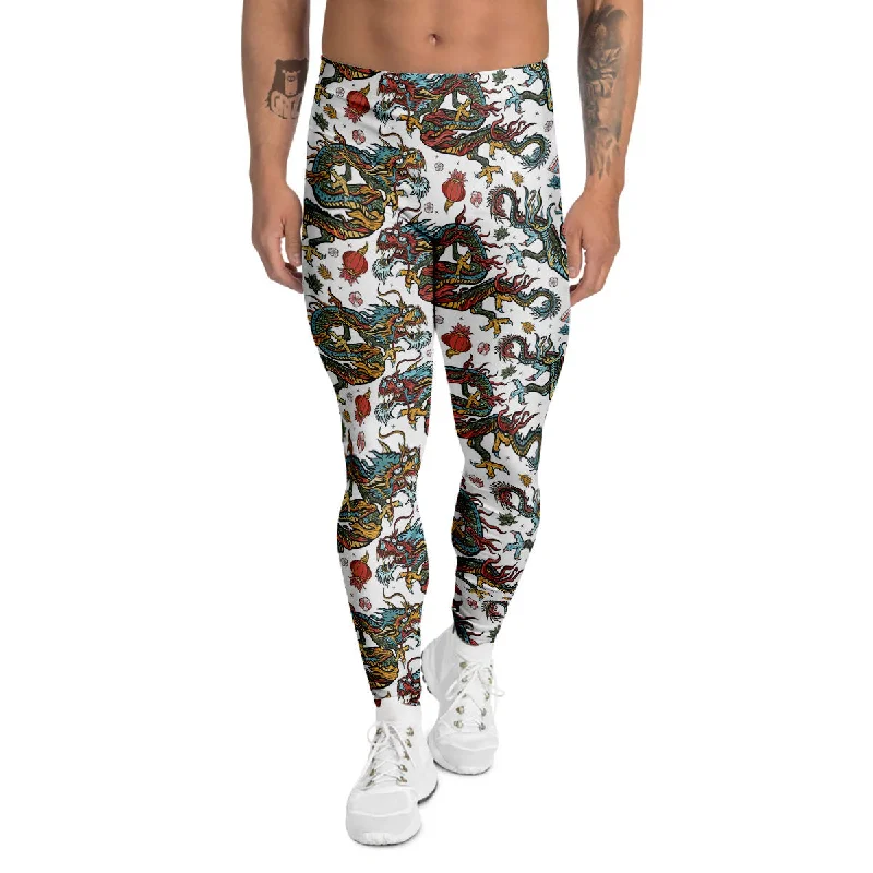 Year-End Sale Flying Chinese Dragons Tattoo Print Pattern Men's Leggings