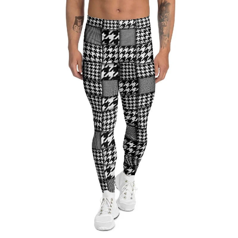 Discount Deals Geometric Patchwork Houndstooth Print Pattern Men's Leggings
