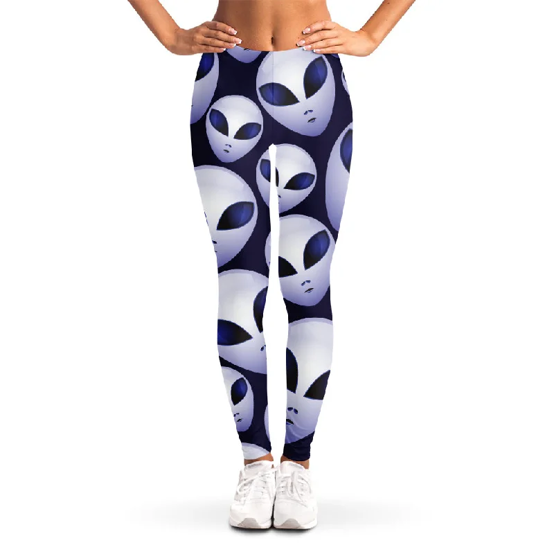 Crazy Deals Grey Alien Face Pattern Print Women's Leggings