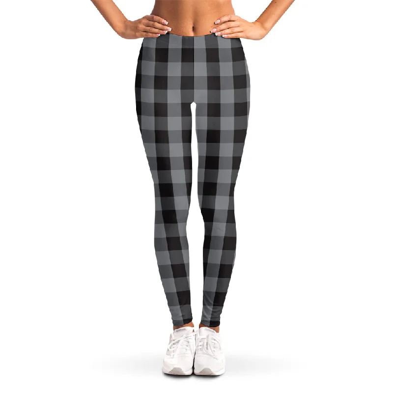 Fantastic Offers Grey And Black Check Pattern Print Women's Leggings