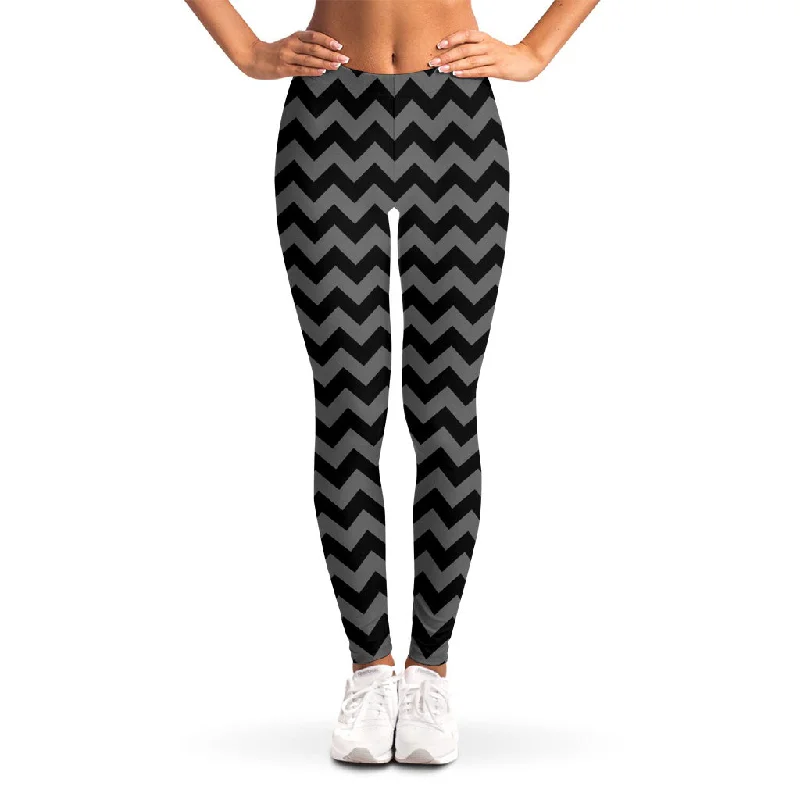 Exclusive Savings Grey And Black Chevron Pattern Print Women's Leggings
