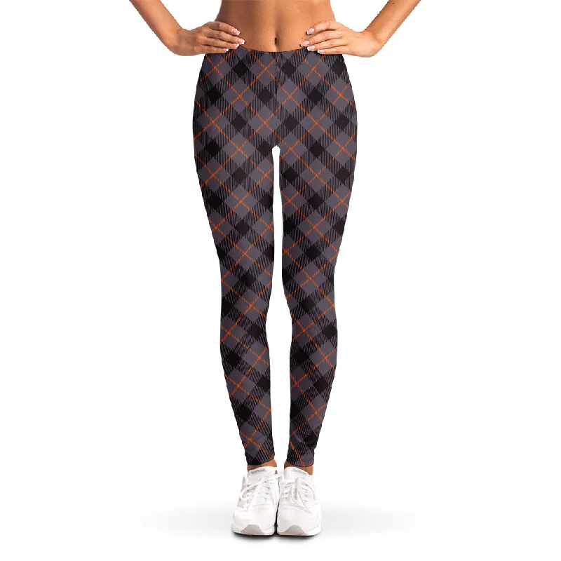 Amazing Deals Grey And Orange Plaid Pattern Print Women's Leggings