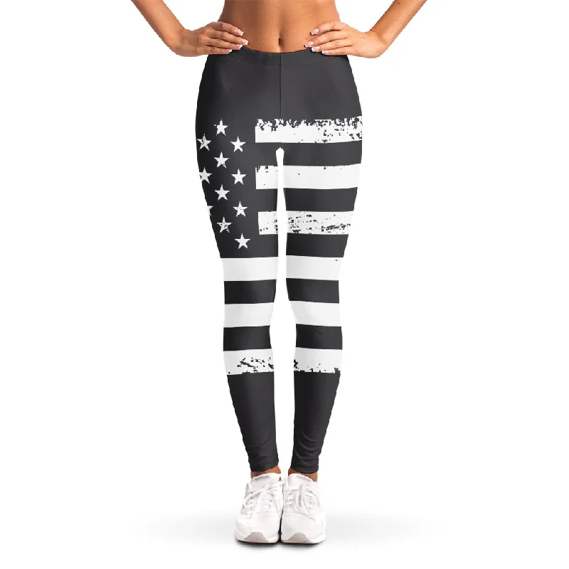 Big Discounts Grey And White American Flag Print Women's Leggings