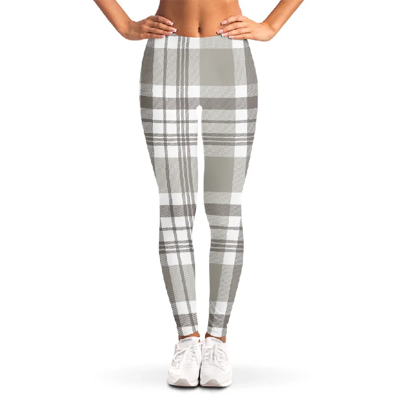 Deal Alert Grey And White Border Tartan Print Women's Leggings