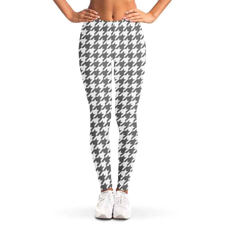 Mega Deal Grey And White Houndstooth Pattern Print Women's Leggings